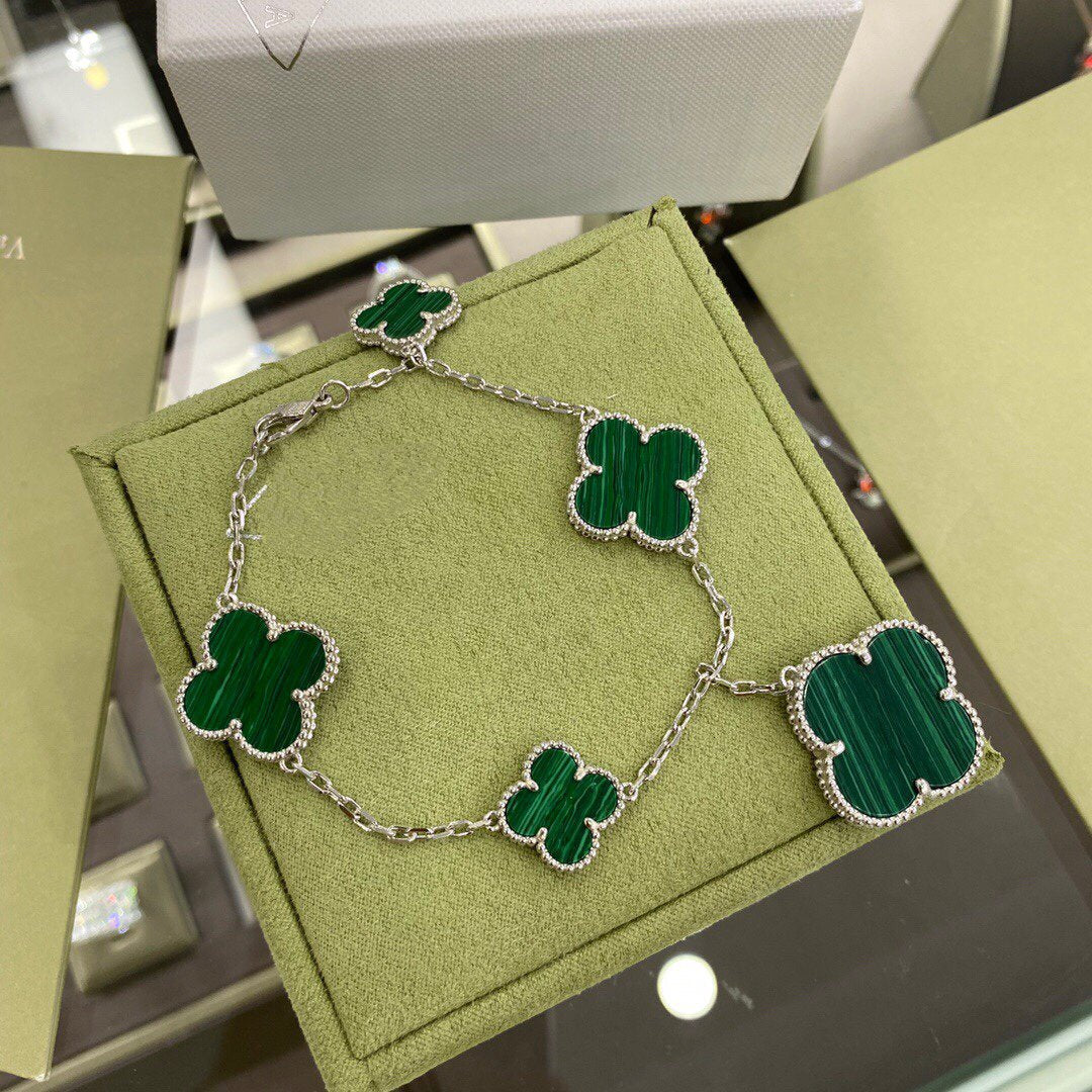 Mystic CLOVER 5 MOTIFS SIVLER MALACHITE BRACELET
