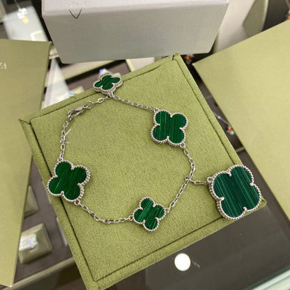 Mystic CLOVER 5 MOTIFS SIVLER MALACHITE BRACELET