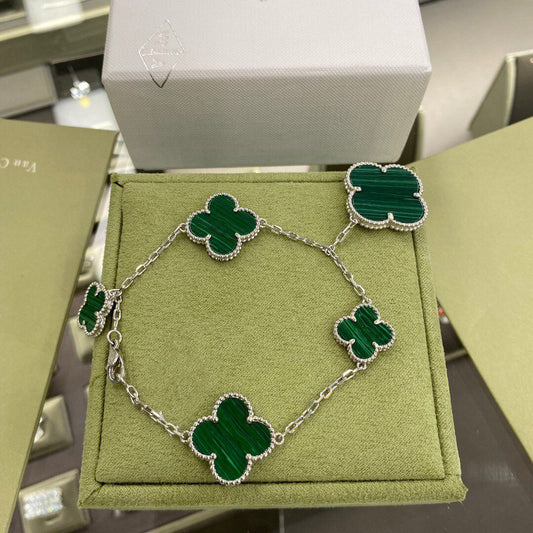 Mystic CLOVER 5 MOTIFS SIVLER MALACHITE BRACELET