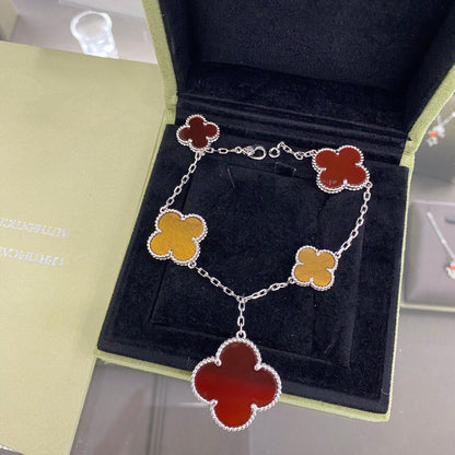 Mystic CLOVER 5 MOTIFS SIVLER CARNELIAN TIGER EYE BRACELET