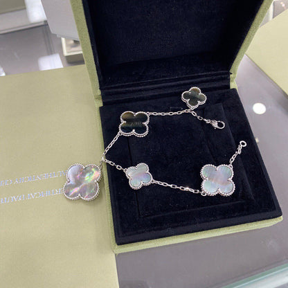 Mystic CLOVER 5 MOTIFS SIVLER DARK MOP BRACELET