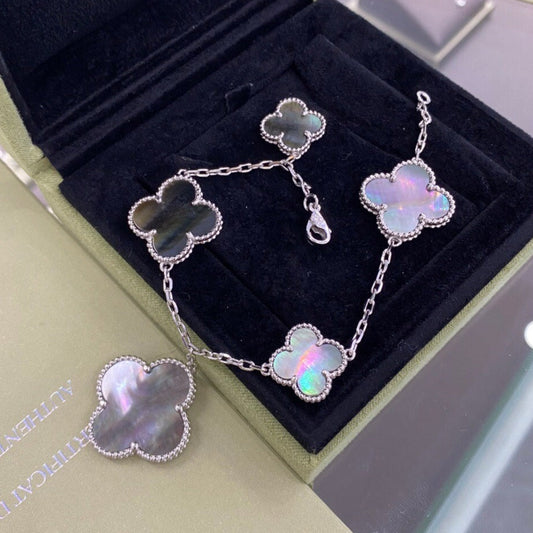 Mystic CLOVER 5 MOTIFS SIVLER DARK MOP BRACELET