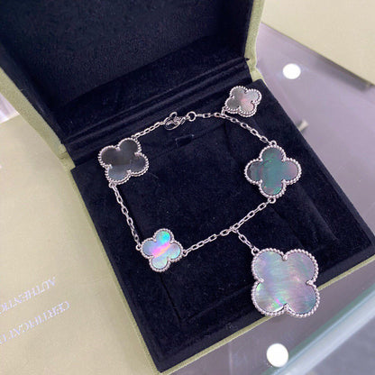 Mystic CLOVER 5 MOTIFS SIVLER DARK MOP BRACELET