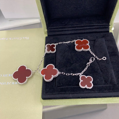 Mystic CLOVER 5 MOTIFS SIVLER CARNELIAN BRACELET
