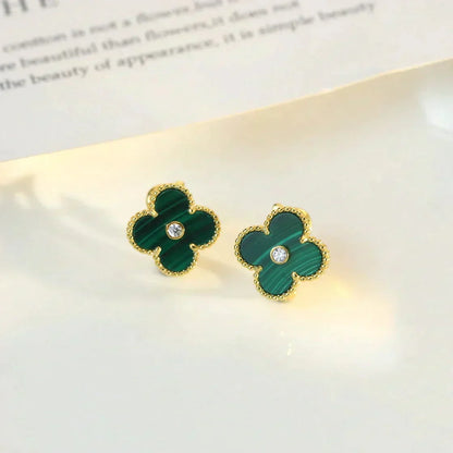 Mystic CLOVER MEDIUM 1 MOTIFS MALACHITE DIAMOND EARRINGS