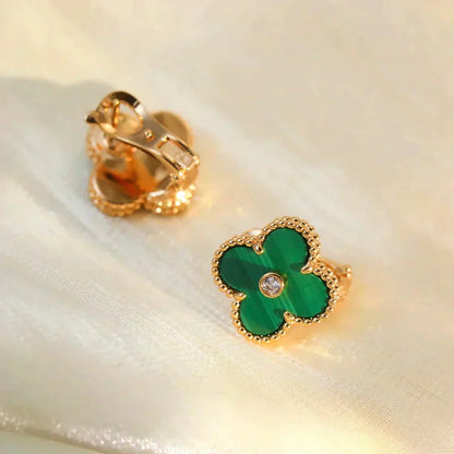 Mystic CLOVER MEDIUM 1 MOTIFS MALACHITE DIAMOND EARRINGS