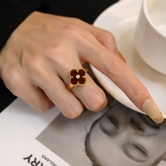 Mystic CLOVER CARNELIAN RING ROSE GOLD DIAMOND