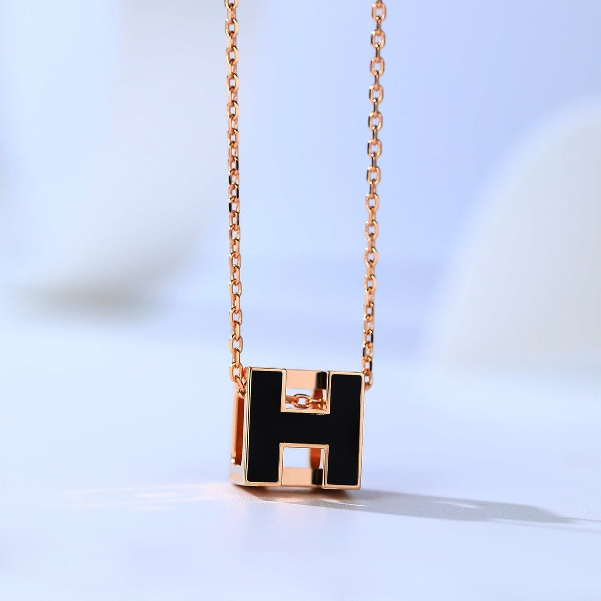 Mystic H CAGE PINK GOLD NECKLACE