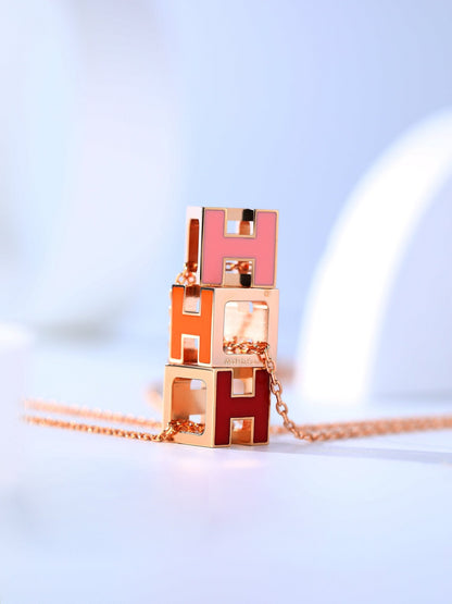 Mystic H CAGE PINK GOLD NECKLACE