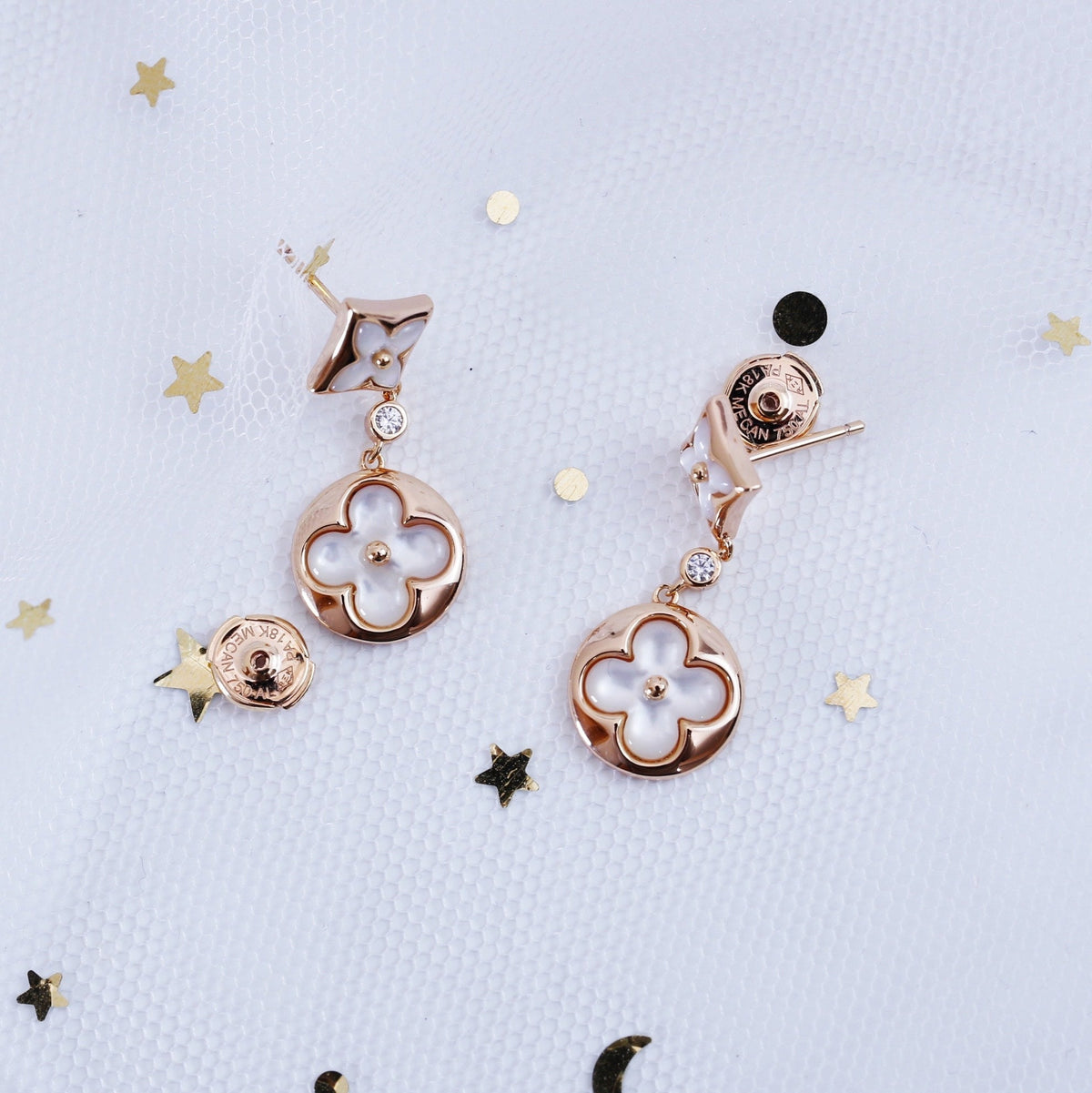 Mystic STAR AND SUN PINK GOLD MOP DROP EARRINGS
