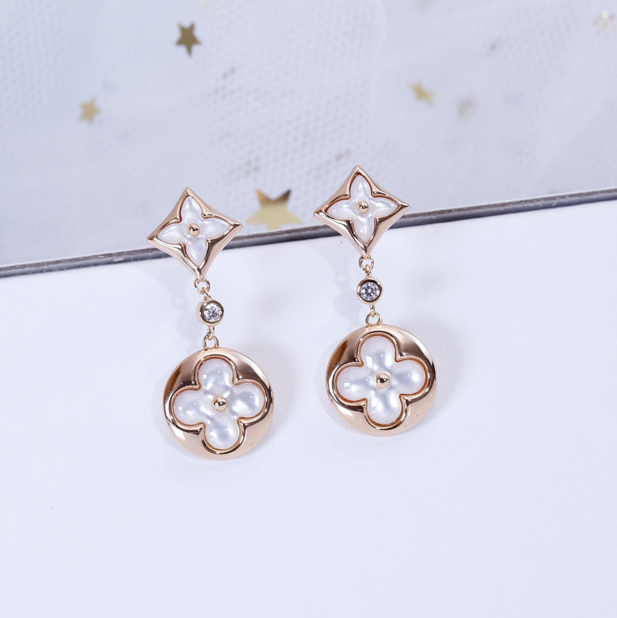 Mystic STAR AND SUN PINK GOLD MOP DROP EARRINGS