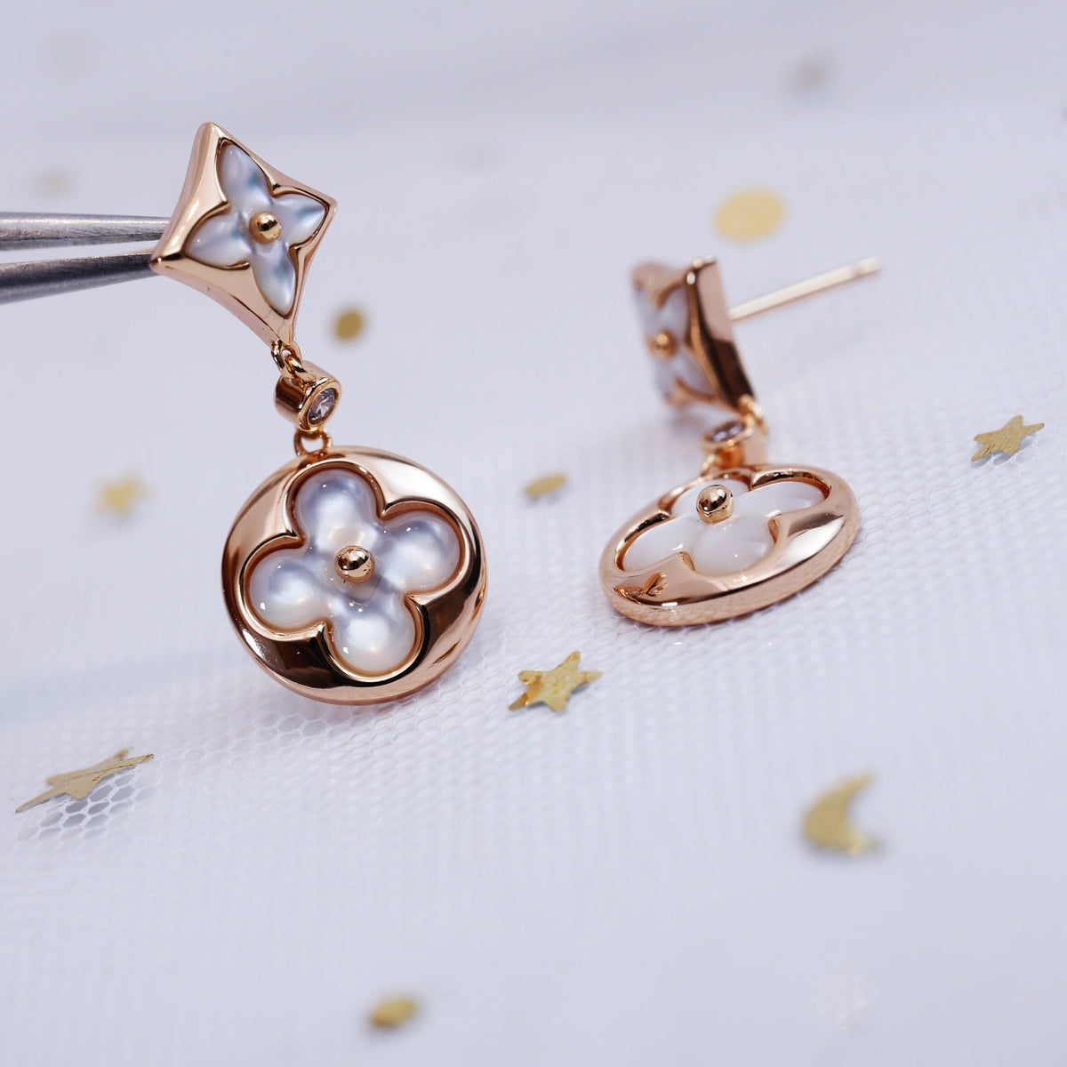 Mystic STAR AND SUN PINK GOLD MOP DROP EARRINGS