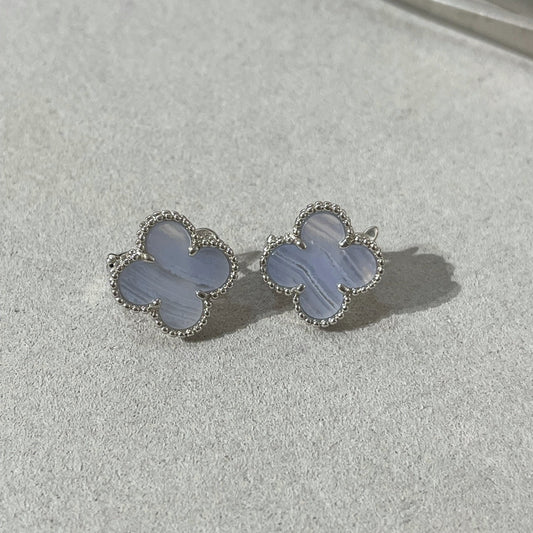 Mystic CLOVER CHALCEDONY SILVER STUD EARRINGS