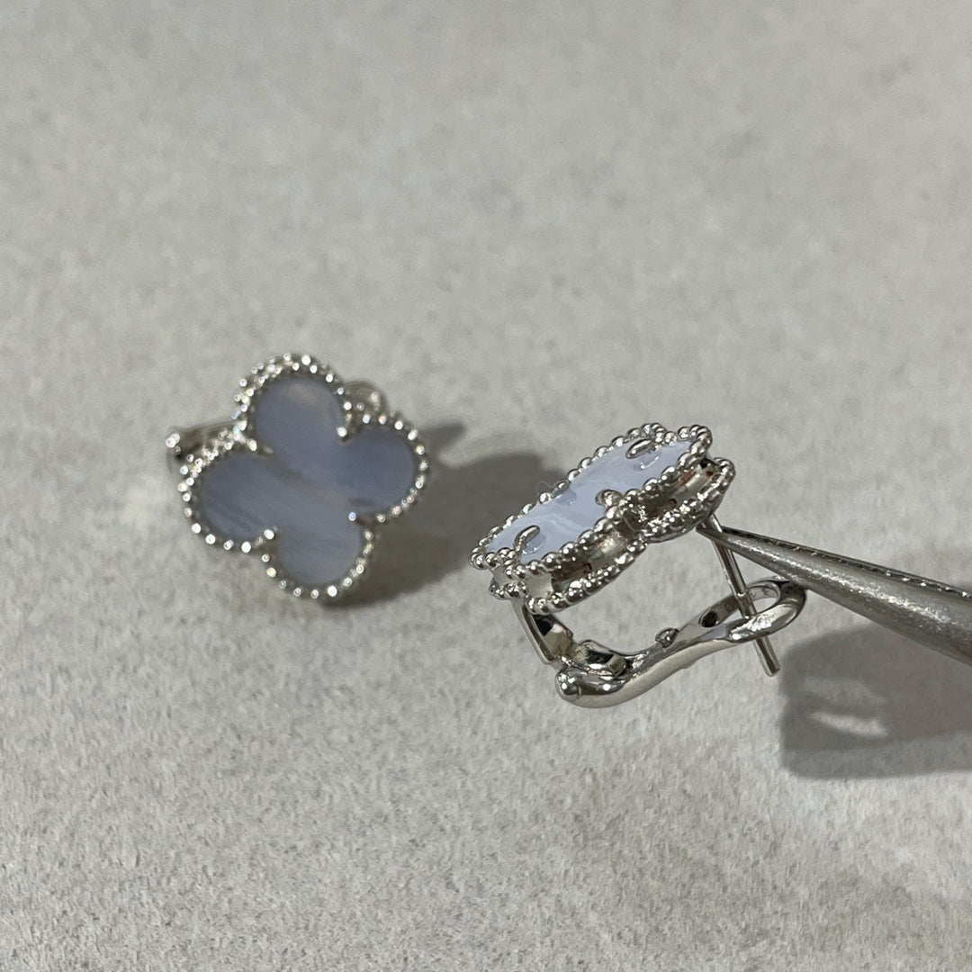 Mystic CLOVER CHALCEDONY SILVER STUD EARRINGS
