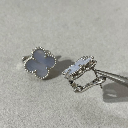Mystic CLOVER CHALCEDONY SILVER STUD EARRINGS