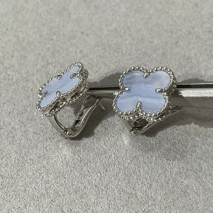 Mystic CLOVER CHALCEDONY SILVER STUD EARRINGS