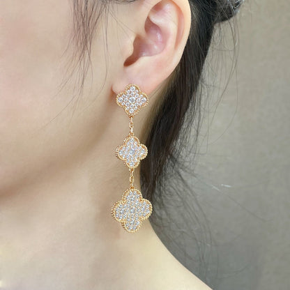 Mystic CLOVER 3 MOTIFS DIAMOND PAVED ROSE GOLD EARRINGS