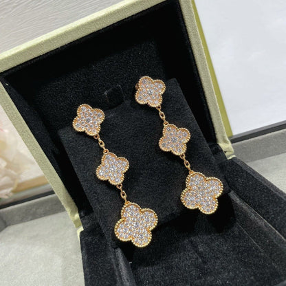 Mystic CLOVER 3 MOTIFS DIAMOND PAVED ROSE GOLD EARRINGS