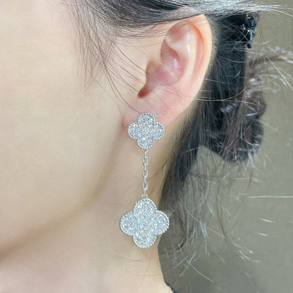 Mystic CLOVER 2 MOTIFS DIAMOND PAVED SILVER EARRINGS