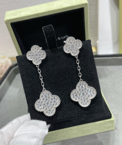 Mystic CLOVER 2 MOTIFS DIAMOND PAVED SILVER EARRINGS