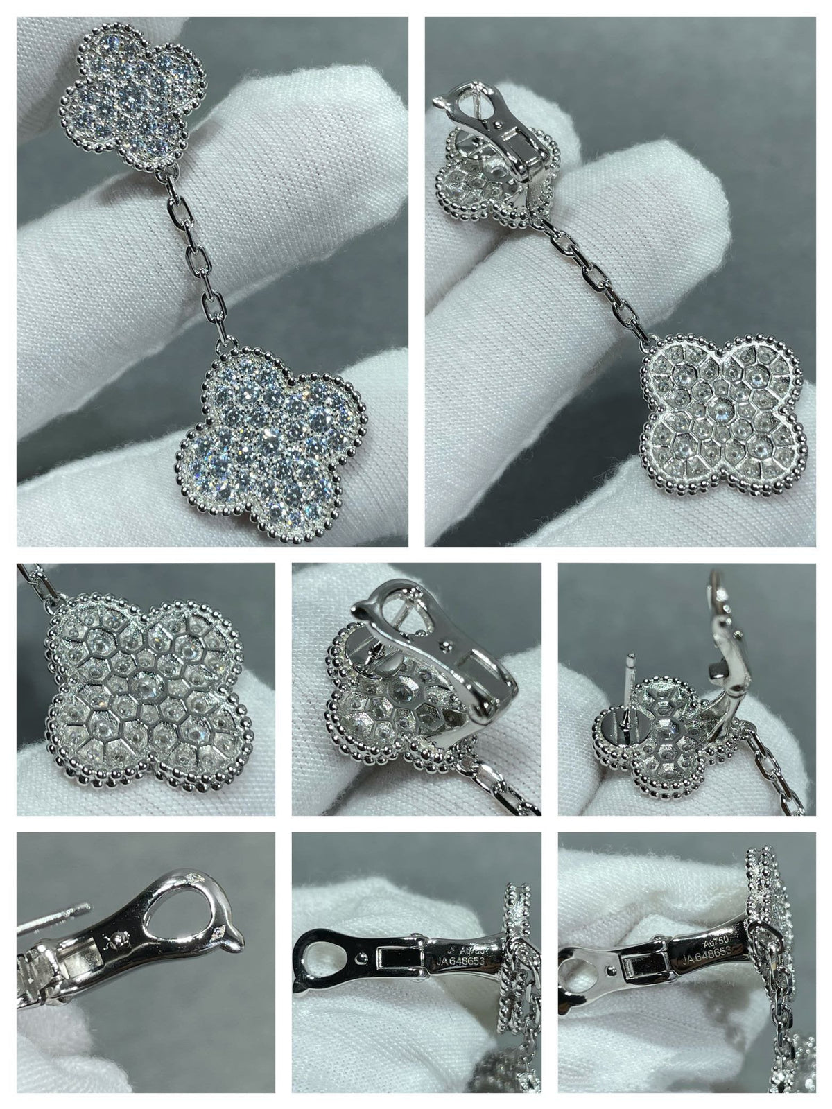 Mystic CLOVER 2 MOTIFS DIAMOND PAVED SILVER EARRINGS