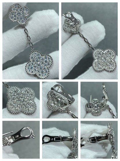Mystic CLOVER 2 MOTIFS DIAMOND PAVED SILVER EARRINGS