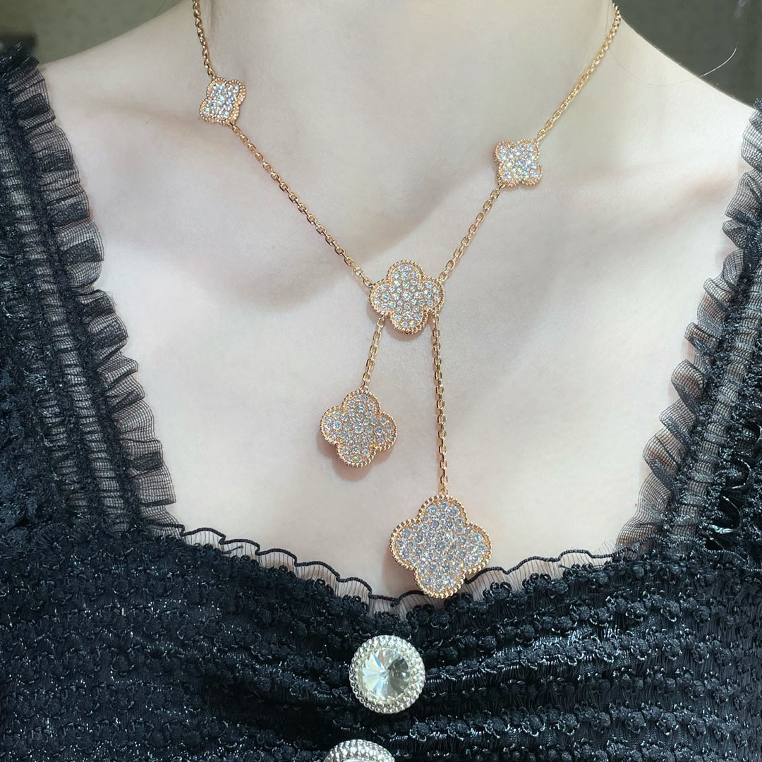 Mystic CLOVER 6 MOTIF DIAMOND PAVED NECKLACE