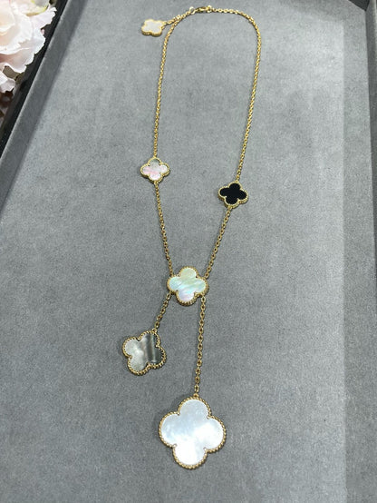 Mystic CLOVER 6 MOTIF MOP ONYX GOLD NECKLACE