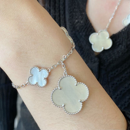 Mystic CLOVER 5 MOTIF WHITE MOP SILVER BRACELET