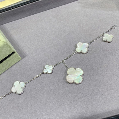 Mystic CLOVER 5 MOTIF WHITE MOP SILVER BRACELET