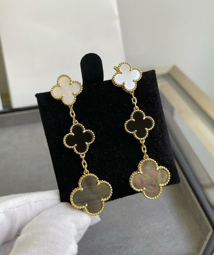 Mystic CLOVER 3 MOTIF MOP ONYX DARK MOP PINK GOLD EARRINGS