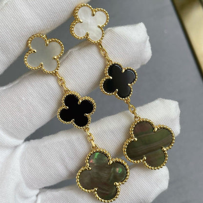Mystic CLOVER 3 MOTIF MOP ONYX DARK MOP PINK GOLD EARRINGS