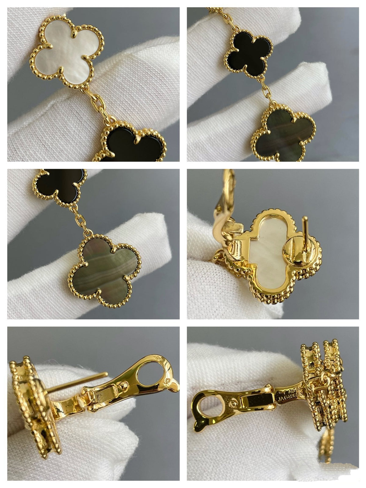 Mystic CLOVER 3 MOTIF MOP ONYX DARK MOP PINK GOLD EARRINGS