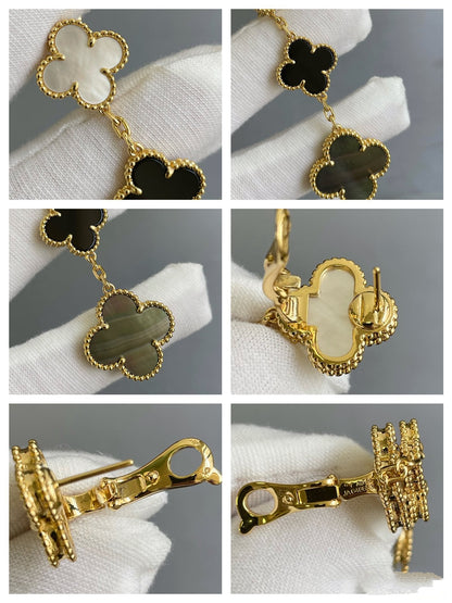 Mystic CLOVER 3 MOTIF MOP ONYX DARK MOP PINK GOLD EARRINGS