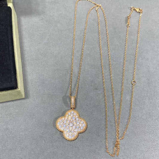 Mystic CLOVER 25MM LARGE PEDANT DIAMOND PAVED LONG NECKLACE