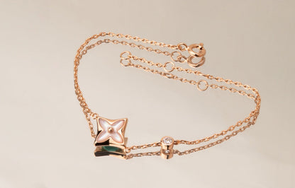 Mystic STAR PINK MOP 1 DIAMOND PINK GOLD NECKLACE