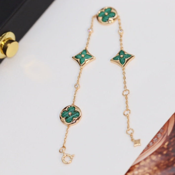 Mystic STAR AND SUN 4 MOTIF PINK GOLD MALACHITE BRACELET