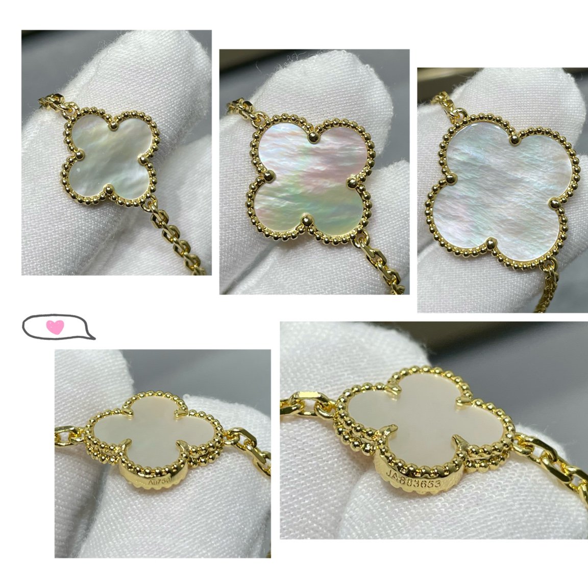 Mystic CLOVER 16 MOTIF WHITE MOP GOLD NECKLACE