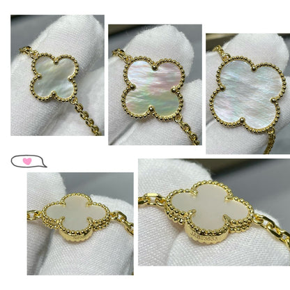 Mystic CLOVER 16 MOTIF WHITE MOP GOLD NECKLACE