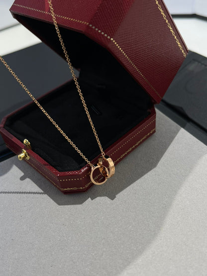 Mystic LOVE NECKLACE DOUBLE RING PINK GOLD