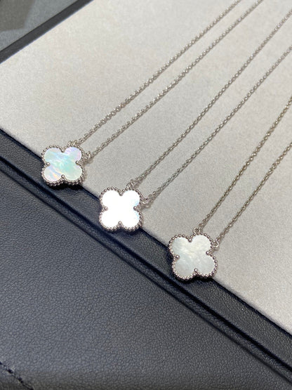 Mystic CLOVER MEDIUM SILVER WHITE MOP NECKLACE