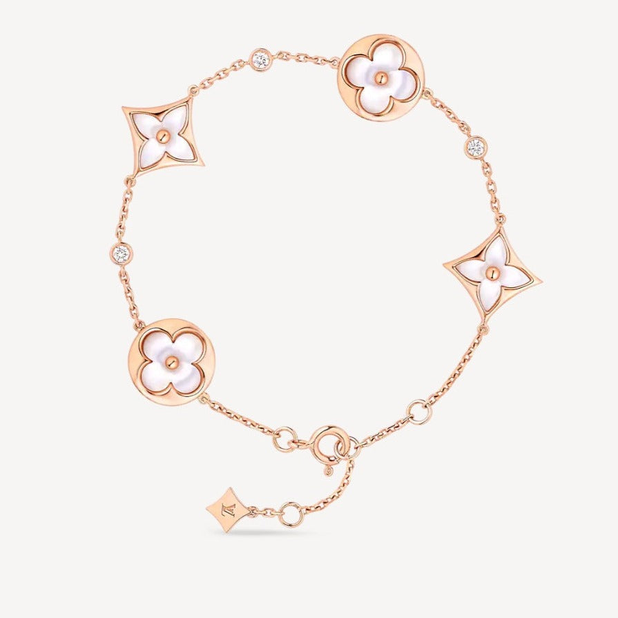 Mystic STAR AND SUN 4 MOTIF WHITE MOP PINK GOLD BRACELET