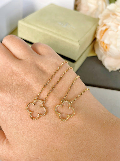 Mystic CLOVER ROCK CRYSTAL ROSE GOLD NECKLACE