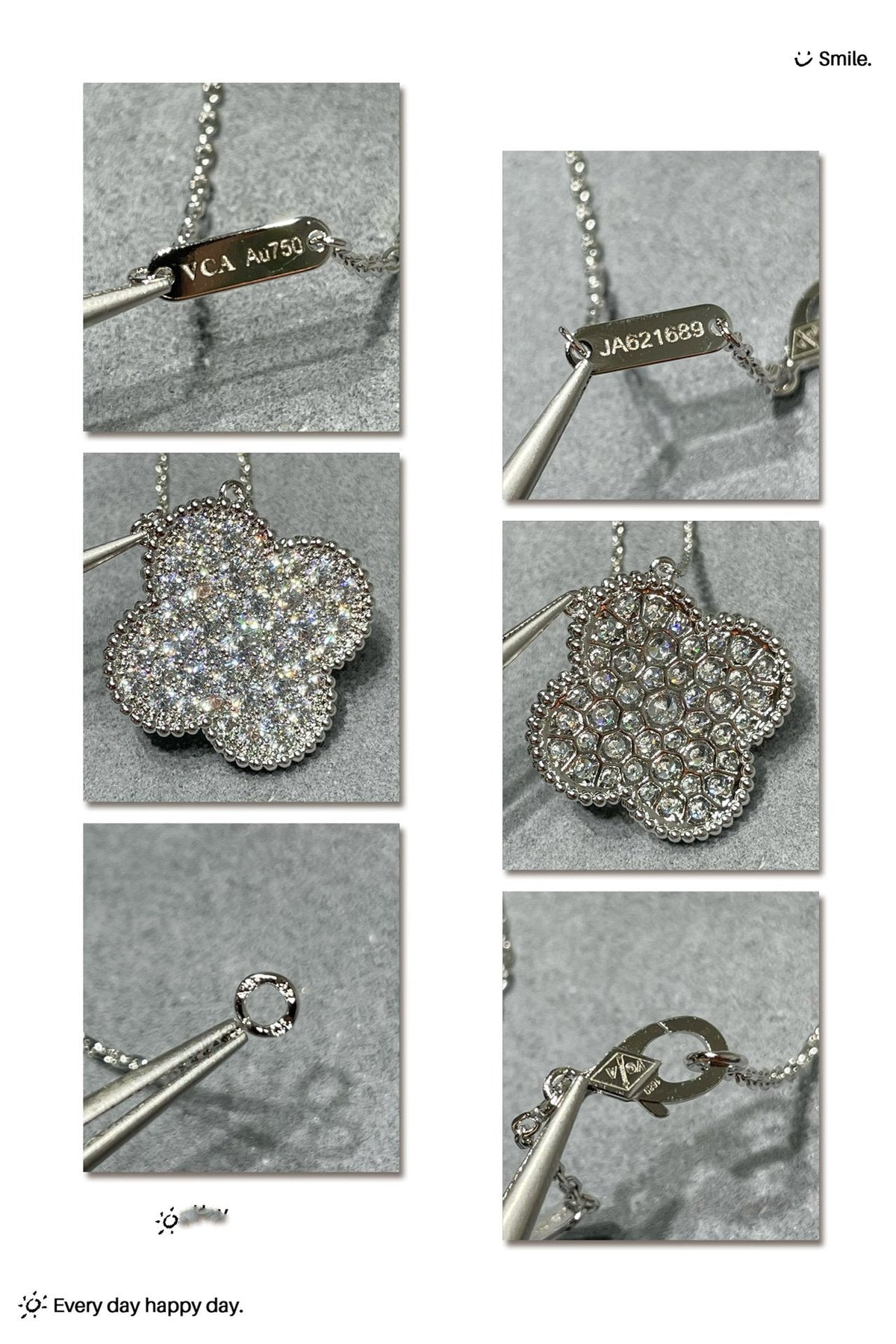 Mystic CLOVER 25MM LARGE PENDANT DIAMOND PAVED SILVER NECKLACE