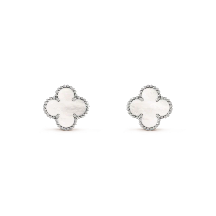 Mystic CLOVER MEDIUM 1 MOTIFS  WHITE MOP EARRINGS SILVER