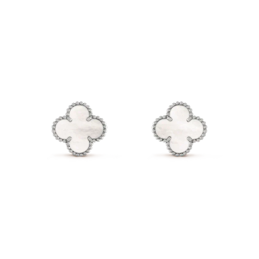 Mystic CLOVER MEDIUM 1 MOTIFS  WHITE MOP EARRINGS SILVER