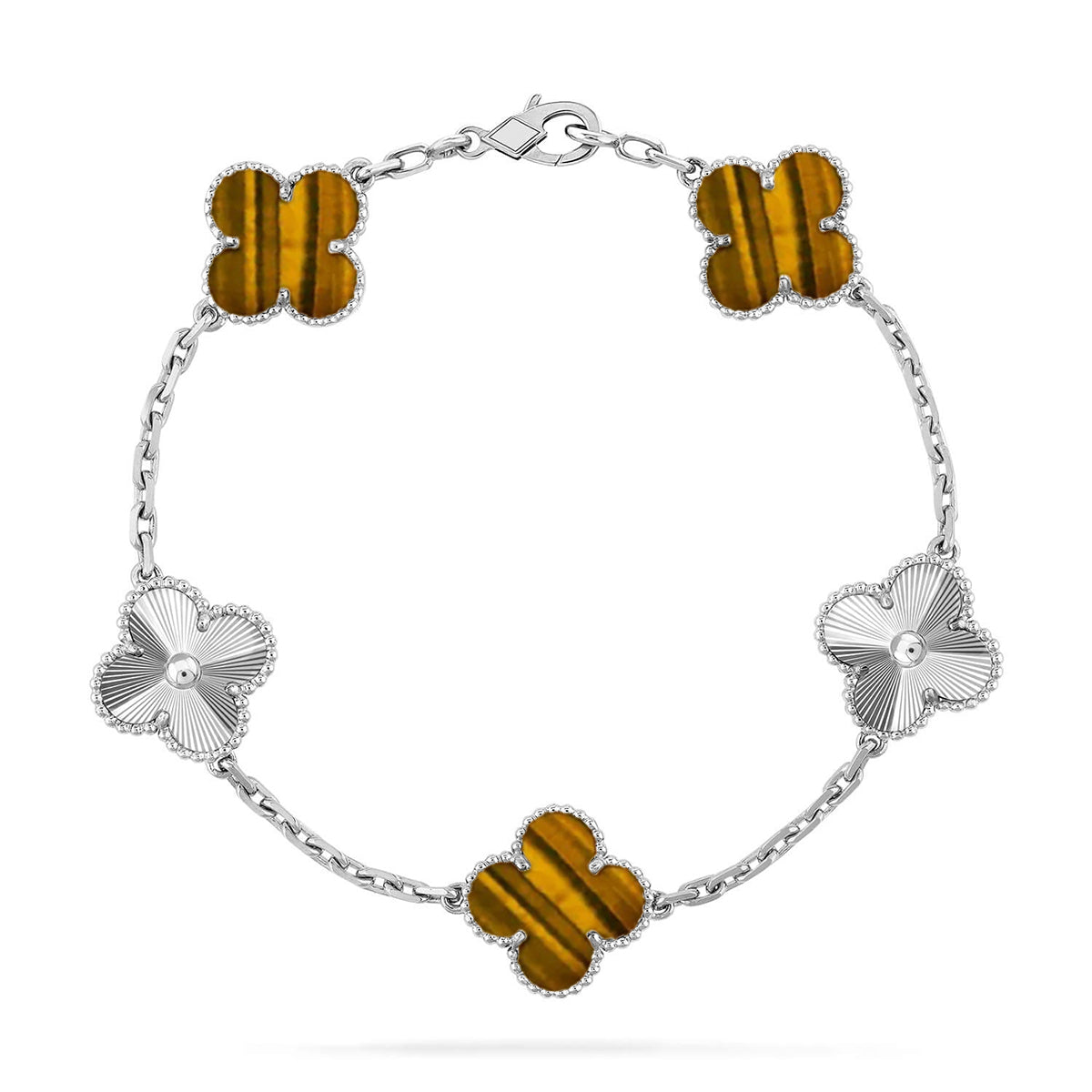 [Mystic ]New  CLOVER 5 MOTIFS TIGER EYE BRACELET COLLECTION