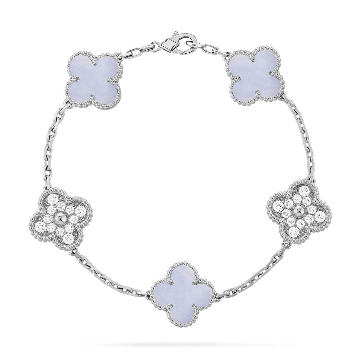 [Mystic ]New  CLOVER 5 MOTIF PURPLE CHALCEDONY BRACELET COLLECTION