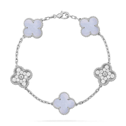 [Mystic ]New  CLOVER 5 MOTIF PURPLE CHALCEDONY BRACELET COLLECTION