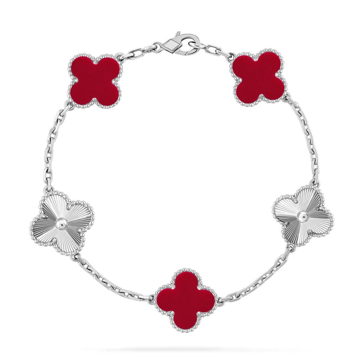 [Mystic ]New  CLOVER 5 MOTIF RED CORNELIAN BRACELET COLLECTION